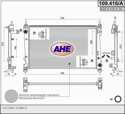 AHE 109.416/A - Радиатор, охлаждане на двигателя vvparts.bg