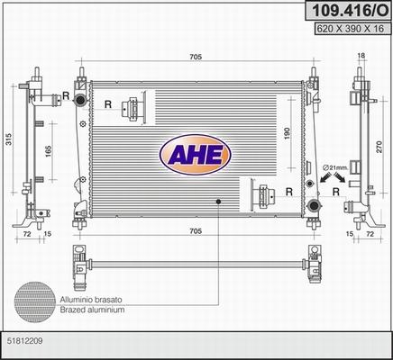 AHE 109.416/O - Радиатор, охлаждане на двигателя vvparts.bg