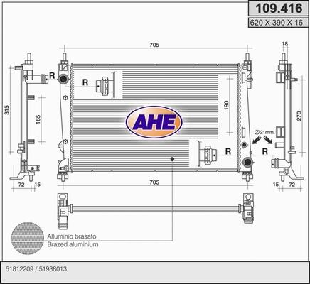 AHE 109.416 - Радиатор, охлаждане на двигателя vvparts.bg