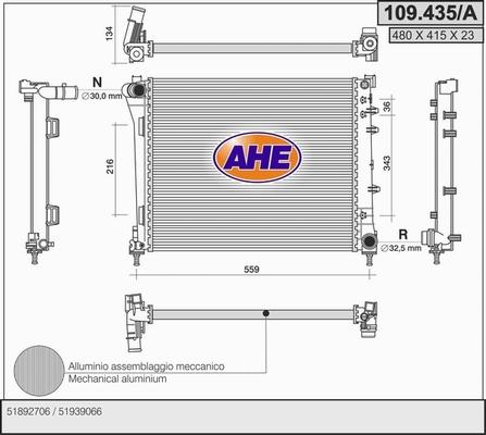 AHE 109.435/A - Радиатор, охлаждане на двигателя vvparts.bg