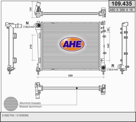 AHE 109.435 - Радиатор, охлаждане на двигателя vvparts.bg