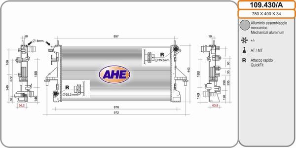 AHE 109.430/A - Радиатор, охлаждане на двигателя vvparts.bg