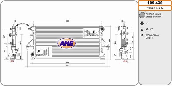 AHE 109.430 - Радиатор, охлаждане на двигателя vvparts.bg