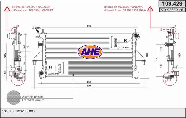 AHE 109.429 - Радиатор, охлаждане на двигателя vvparts.bg