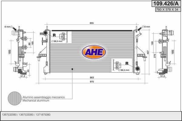 AHE 109.426/A - Радиатор, охлаждане на двигателя vvparts.bg