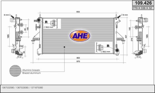 AHE 109.426 - Радиатор, охлаждане на двигателя vvparts.bg