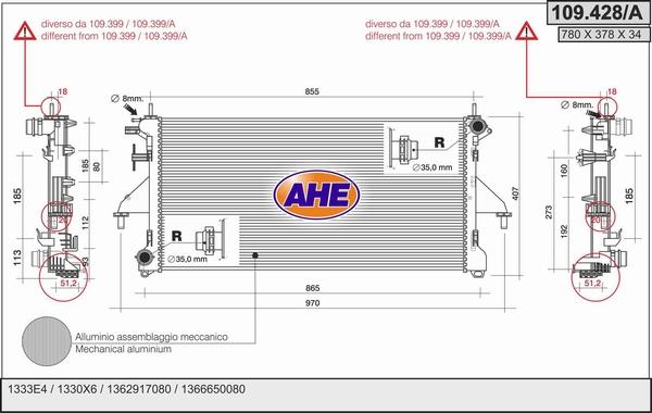 AHE 109.428/A - Радиатор, охлаждане на двигателя vvparts.bg