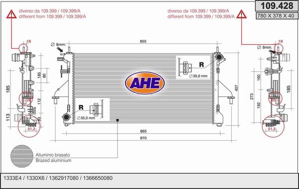 AHE 109.428 - Радиатор, охлаждане на двигателя vvparts.bg