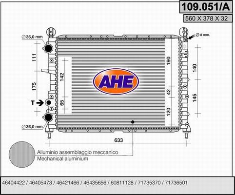 AHE 109.051/A - Радиатор, охлаждане на двигателя vvparts.bg