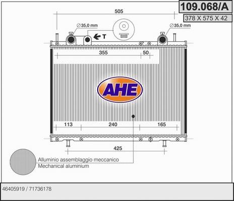 AHE 109.068/A - Радиатор, охлаждане на двигателя vvparts.bg