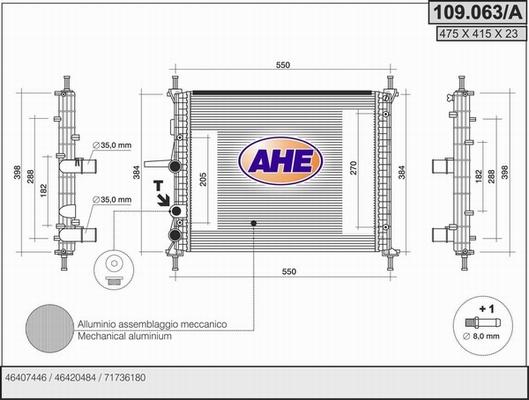 AHE 109.063/A - Радиатор, охлаждане на двигателя vvparts.bg