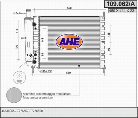 AHE 109.062/A - Радиатор, охлаждане на двигателя vvparts.bg