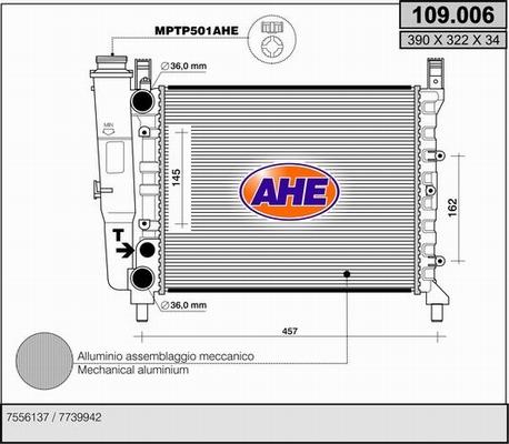 AHE 109.006 - Радиатор, охлаждане на двигателя vvparts.bg