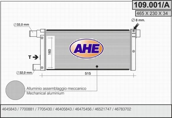 AHE 109.001/A - Радиатор, охлаждане на двигателя vvparts.bg