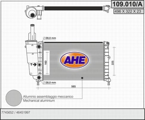 AHE 109.010/A - Радиатор, охлаждане на двигателя vvparts.bg