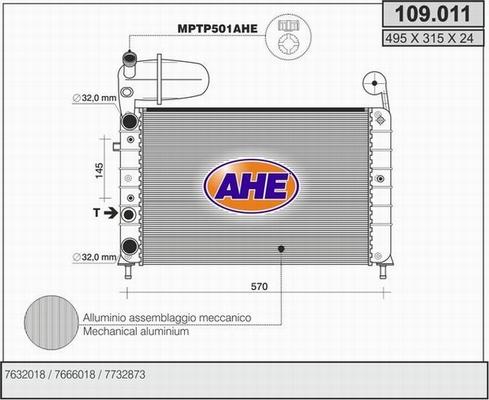 AHE 109.011 - Радиатор, охлаждане на двигателя vvparts.bg