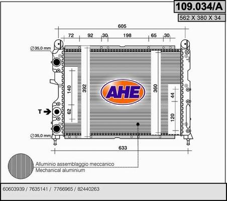 AHE 109.034/A - Радиатор, охлаждане на двигателя vvparts.bg