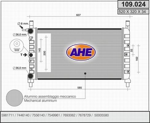 AHE 109.024 - Радиатор, охлаждане на двигателя vvparts.bg