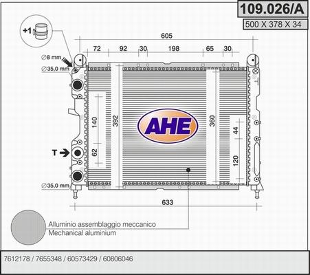 AHE 109.026/A - Радиатор, охлаждане на двигателя vvparts.bg