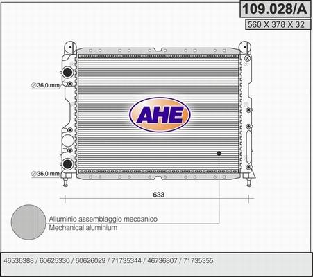 AHE 109.028/A - Радиатор, охлаждане на двигателя vvparts.bg