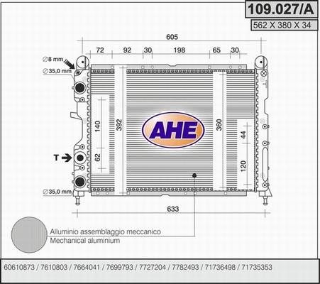 AHE 109.027/A - Радиатор, охлаждане на двигателя vvparts.bg