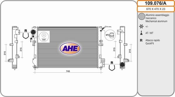 AHE 109.076/A - Радиатор, охлаждане на двигателя vvparts.bg