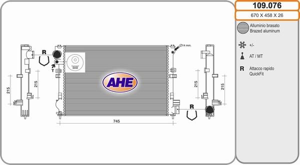 AHE 109.076 - Радиатор, охлаждане на двигателя vvparts.bg