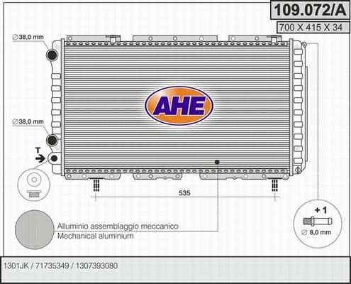 AHE 109.072/A - Радиатор, охлаждане на двигателя vvparts.bg