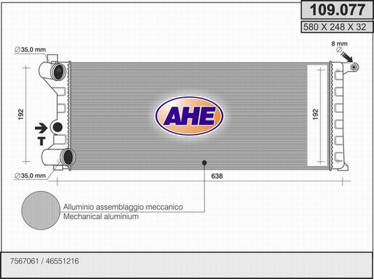 AHE 109.077 - Радиатор, охлаждане на двигателя vvparts.bg