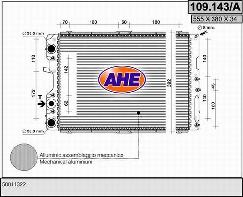 AHE 109.143/A - Радиатор, охлаждане на двигателя vvparts.bg