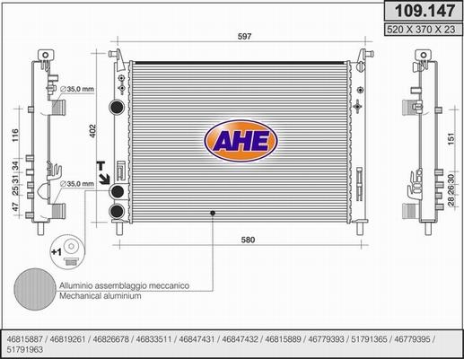 AHE 109.147 - Радиатор, охлаждане на двигателя vvparts.bg