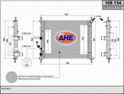 AHE 109.134 - Радиатор, охлаждане на двигателя vvparts.bg