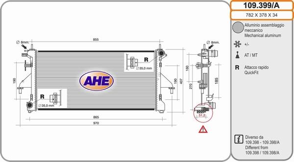 AHE 109.399/A - Радиатор, охлаждане на двигателя vvparts.bg