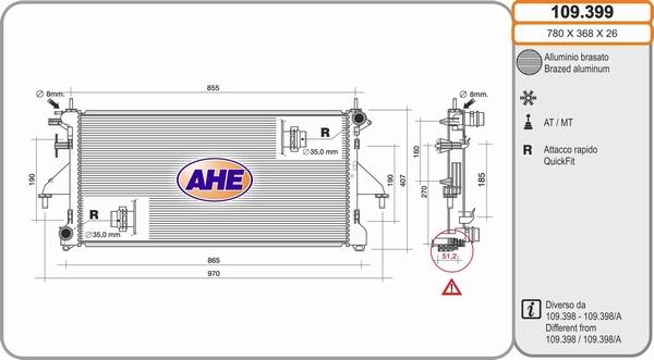 AHE 109.399 - Радиатор, охлаждане на двигателя vvparts.bg