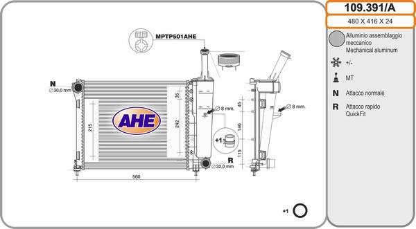 AHE 109.391/A - Радиатор, охлаждане на двигателя vvparts.bg