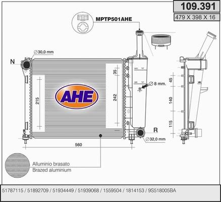 AHE 109.391 - Радиатор, охлаждане на двигателя vvparts.bg