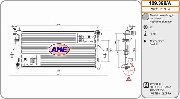 AHE 109.398/A - Радиатор, охлаждане на двигателя vvparts.bg