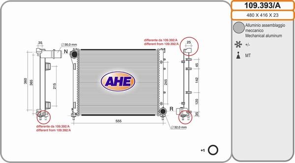 AHE 109.393/A - Радиатор, охлаждане на двигателя vvparts.bg