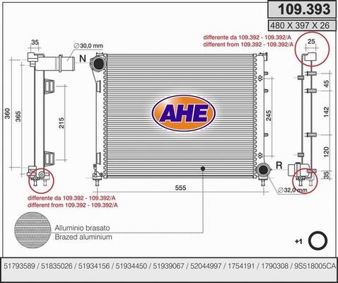 AHE 109.393 - Радиатор, охлаждане на двигателя vvparts.bg