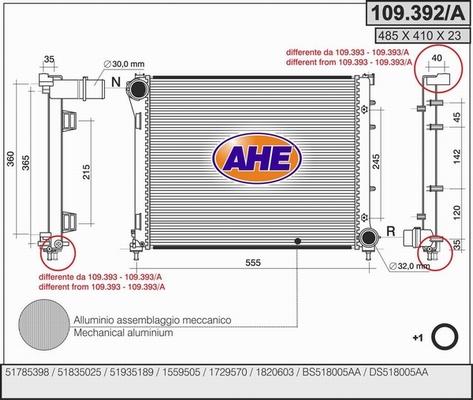 AHE 109.392/A - Радиатор, охлаждане на двигателя vvparts.bg