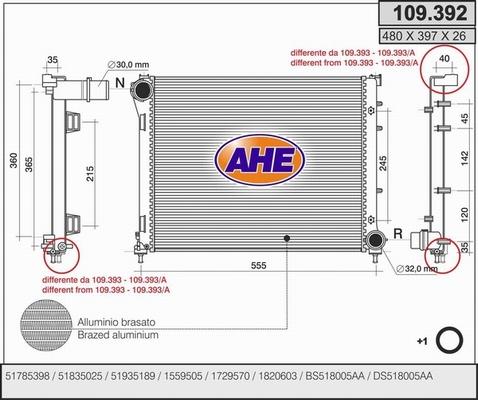 AHE 109.392 - Радиатор, охлаждане на двигателя vvparts.bg