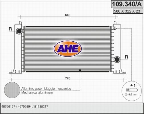 AHE 109.340/A - Радиатор, охлаждане на двигателя vvparts.bg