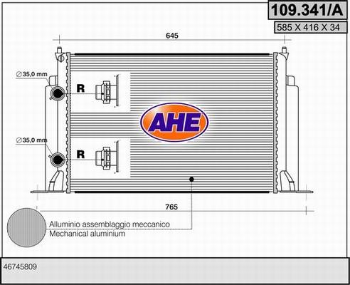 AHE 109.341/A - Радиатор, охлаждане на двигателя vvparts.bg