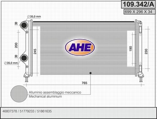 AHE 109.342/A - Радиатор, охлаждане на двигателя vvparts.bg