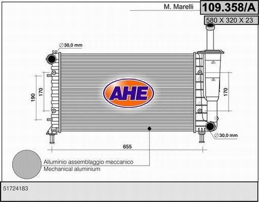 AHE 109.358/A - Радиатор, охлаждане на двигателя vvparts.bg