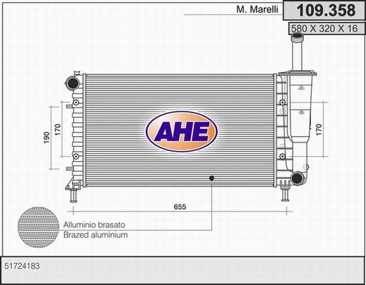 AHE 109.358 - Радиатор, охлаждане на двигателя vvparts.bg