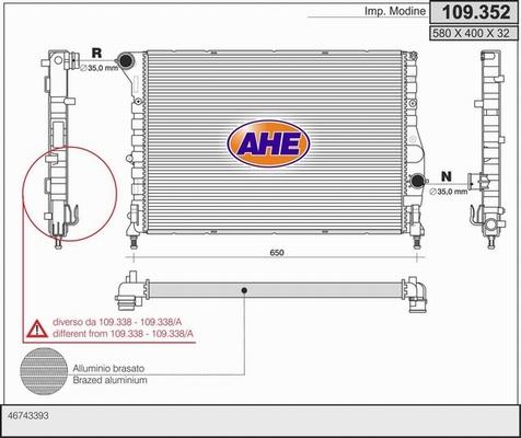 AHE 109.352 - Радиатор, охлаждане на двигателя vvparts.bg