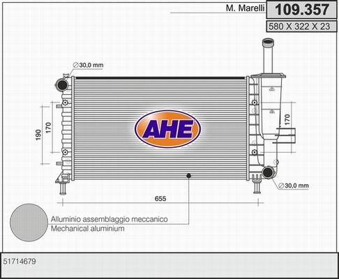 AHE 109.357 - Радиатор, охлаждане на двигателя vvparts.bg