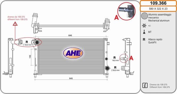 AHE 109.366 - Радиатор, охлаждане на двигателя vvparts.bg