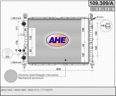 AHE 109.309/A - Радиатор, охлаждане на двигателя vvparts.bg